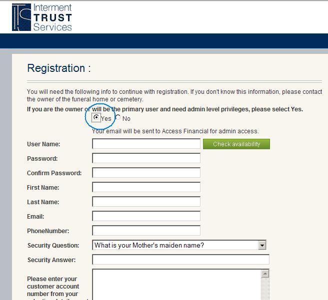 Select Yes on Registration Page